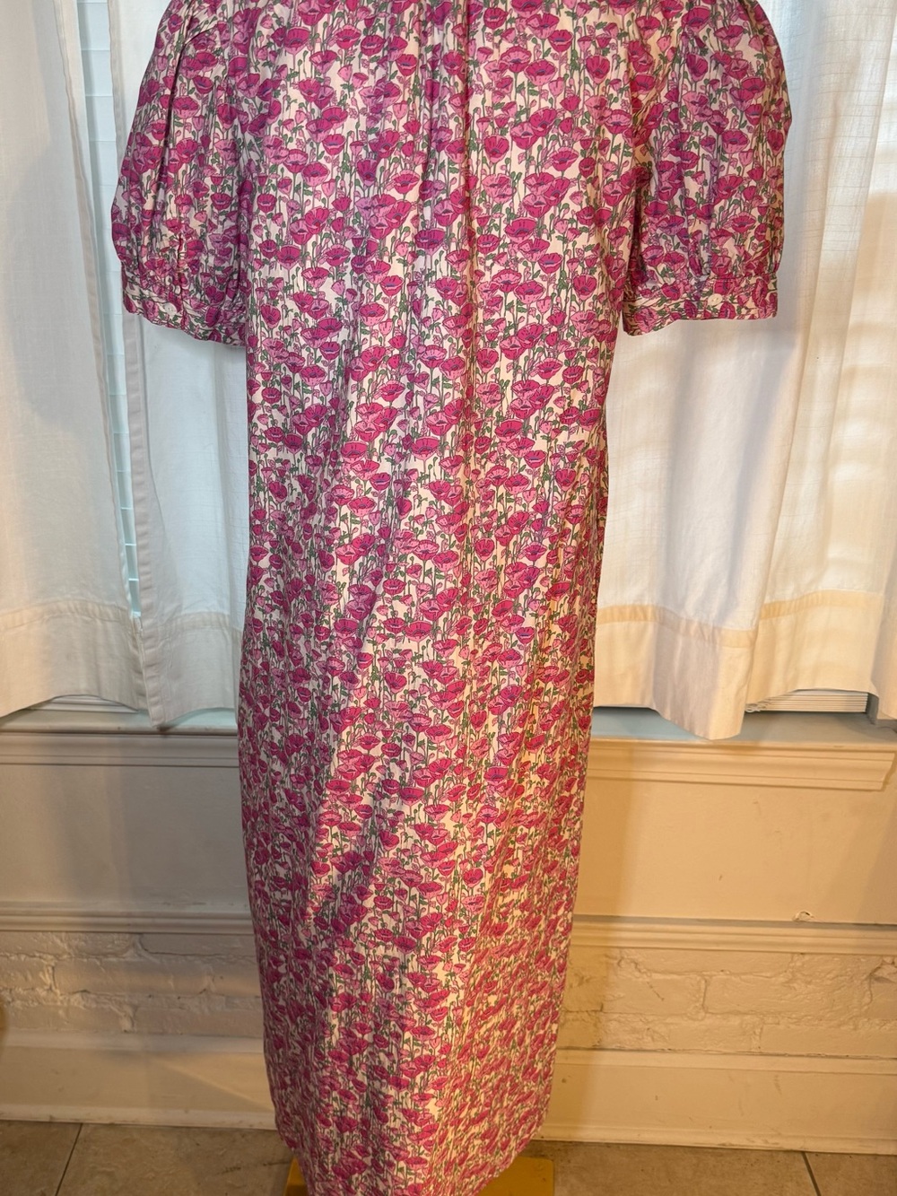 Floral Puff-Sleeve Maxi Dress in Pink